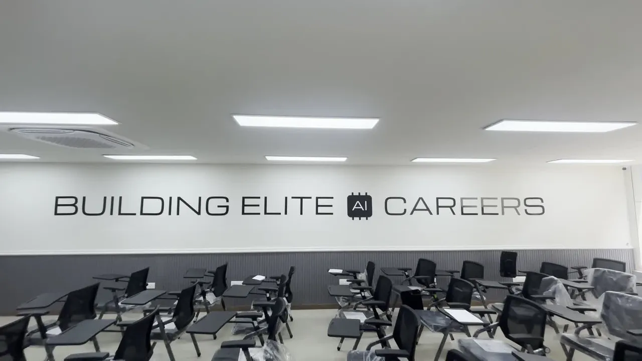 Classroom front rows, one desk per seat